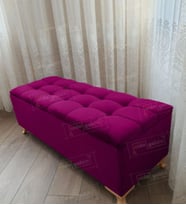 Lüks Çizgi Kapitoneli Sandıklı Puf Bench 120 cm Gold Ayak (Mor)
