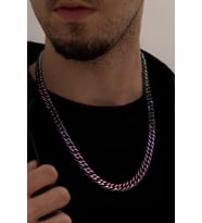 Erkek Kolye - Gurmet Model Erkek Çelik Kolye - Alacalı Renk - 5 Mm Kalınlık - Paslanmaz Çelik 5212325649821 (Pembe-Mavi)