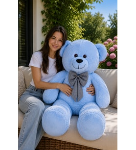 125 Cm Papyonlu Büyük Beyaz Ayıcık (%100 Yerli) (Mavi)