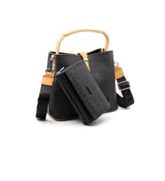 Just Polo  Kilit Detaylı Kadın Kartlık ve Omuz Çanta Kombini Mds4002-1003 (Siyah Taba)