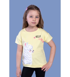 Toontoy Kız Çocuk Kuzu Baskılı Tişört (Sarı)
