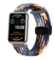 Sneezy Huawei Watch Fit 2  İle Uyumlu FiberLink Manyetik Tokalı Kumaş Örgü Kordon (Siyah-Turuncu) (Siyah - Turuncu)
