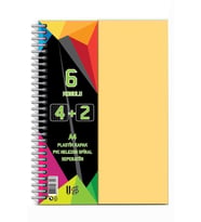 4+2 Ayraçlı Defter 6 Konulu 150 Yaprak 1 Adet 4 Kareli 2 Çizgili Spralli Plastik Kapak Seperatörlü (Krem)