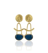 Kadir Jewellery 22 Ayar Altın Kaplama Vintage Küpe -El İşçiliği Ve Hipoalerjenik Küpe (Koyu Mavi)