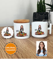 Kişiye Özel Karikatürlü Diyetisyen Hediye Seti T Kupa, Kalemlik, Anahtarlık Kadın Diyetisyene Hediye Diyetisyenler Günü Hediyesi (Beyaz)