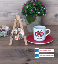 Babaya Hediye Türk Kahvesi Fincanı Ahşap Altlıklı ve Fotoğraflı Ahşap Anahtarlık Hediye Babaya Doğum Günü Hediyesi (Model 3)