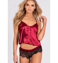 Merry See Dantelli Saten Şortlu Pijama Takım (Kırmızı)