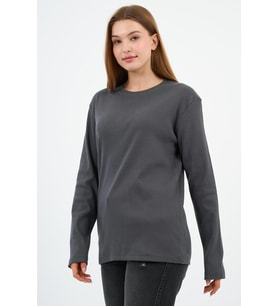 Bisiklet Yaka Likralı Uzun Kollu Kaşkorse Sweatshirt (WK25588) (Antrasit)