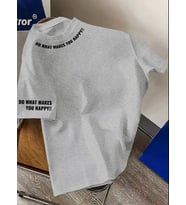 AMOR MAN BÜYÜK BEDEN ÖZEL TASARIM YAKA KOL MOTTO BASKILI PAMUK YENİ TREND BATTAL ERKEK T-SHIRT (Gri)
