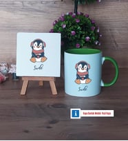 Tatlı Penguen Dekoratif Taş, Kupa Bardak Kırmızı Hediye (Model 13)