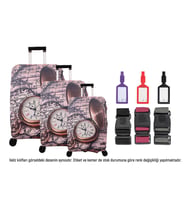Bagacar Kalp 3lü Set Valiz Kılıfı, 3 lü Valiz Kemeri, 3lü Valiz Etiketi (Kahve - Sarı - Beyaz)