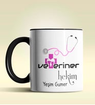 Kişiye Özel Veteriner Hekim 2 Tasarımlı Turuncu Kupa Bardak (Siyah)