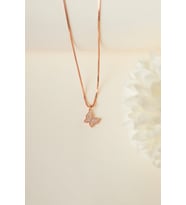 Elika Silver 925 Ayar Gümüş Küp Zincirli Kelebek Model Kolye (Rose)