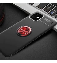 Uyumlu Model Apple iPhone 11 Kılıf Yüzüklü Magnetli Ravel Case (Siyah-Kırmızı)