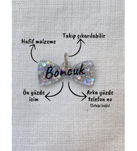 Papyon Şeklinde Kedi/ Köpek- İsimliği/ Künyesi (Gri)