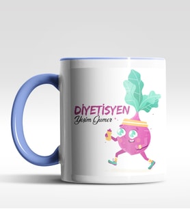 Kişiye Özel Diyetisyen Tasarımlı Siyah Kupa (Beyaz-Mavi)