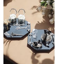 Affinity Sekizgen Gümüş Söz Nişan Tepsisi ve Damat Kahve Fincan Tepsisi (Siyah)