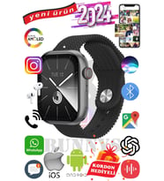 Huawei P30 Lite Uyumlu Akıllı Saat Watch 9 Max+2024 45mm Kordon Hediyeli Amoled Ekran (Gri)