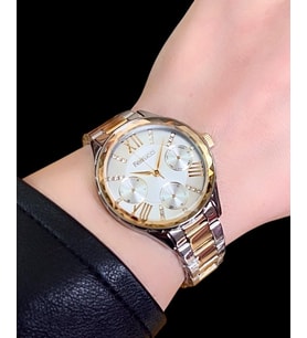 Ferrucci Çelik Zirkon Taşlı Şık Model Kadın Kol Saat+Bileklik Hediye (Gümüş - Altın)