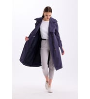 Pastelastore %100 Pamuk Gabardin Uzun (110cm) Astarlı Kemerli Kadın Trençkot 1111 (Koyu Gri)