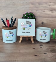 Web Tasarım Uzmanı Hediye Sepeti Kupa Bardak T Kulplu, Kalemlik ve Dekoratif Taş Web Tasarım Uzmanına Hediye (Model 8)