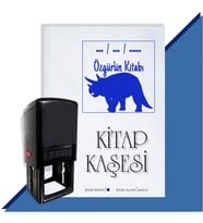 Kişiye Özel  Dinazor Silüeti Tarihli Kitap Kaşesi (Mavi)