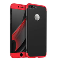 Apple iPhone 7 Plus / 8 Plus Uyumlu GKK Kılıf 360 Derece Tam Koruma (Kırmızı-Siyah)