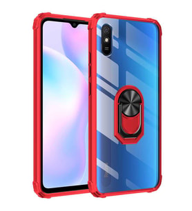 Xiaomi Redmi 9A Kılıf Şeffaf Sararmaz Yüzüklü Mola Kapak (Kırmızı)