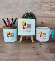 Mühendis Hanım Diyeceksiniz Hediye Sepeti Kupa Bardak T Kulplu, Kalemlik ve Dekoratif Taş Kadın Mühendise Mühendisler Günü Hediyesi (Model 3)