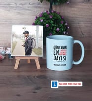 Dayıya Hediye Fotoğraflı Dekoratif Taş, Kupa Bardak Beyaz Hediye (Model 1)