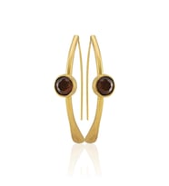 Kadir Jewellery 22 Ayar Altın Kaplama Kadın Taşlı Küpe -El İşçiliği Ve Hipoalerjenik Küpe (Kahverengi)