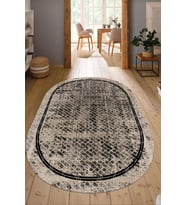 Dijital Baskılı Kaymaz Taban Yıkanabilir Oval Salon Halısı Mutfak Halısı Yolluk NDO-SD-1092 (Kahverengi)