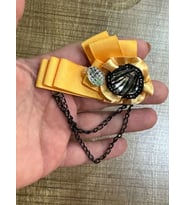 6X8 CM TAŞLI ZİNCİRLİ YAKA İĞNESİ BROŞ TÜRBAN İĞNESİ (Sarı)