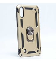 Samsung Galaxy M10 Uyumlu Kılıf Standlı Manyetik Yüzüklü Military Magnetic Ring Polycarbonate and TPU Case (Gold)