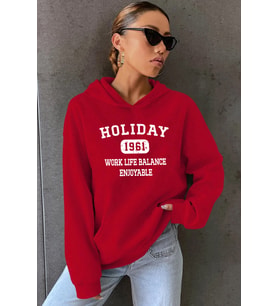 Holiday Baskılı Unisex Oversize Sweatshirt (Kırmızı)