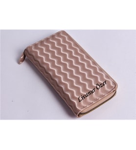 KİŞİYE ÖZEL WAVE MODEL TELEFON BÖLMELİ CÜZDAN (Krem)