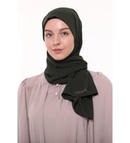 Medine İpeği Düz Tesettür Şal (Koyu Haki)