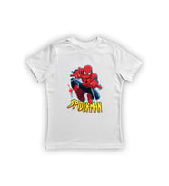 Spiderman baskılı örümcek adam pamuklu penye kumaş yazlık çocuk tişört (Beyaz)
