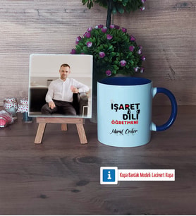 İşaret Dili Öğretmeni Fotoğraflı Dekoratif Taş, Kupa Bardak Beyaz Hediye (Model 3)