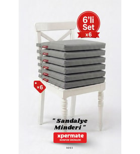 XPERMATE Fermuarlı 6'lı Sandalye Minderi Su İtici Kumaş 40x40 cm Sünger Sandalye Minderi Bağcıklı Antrasit (Antrasit)