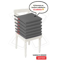 XPERMATE Fermuarlı 6'lı Sandalye Minderi Su İtici Kumaş 40x40 cm Sünger Sandalye Minderi Bağcıklı Antrasit (Antrasit)