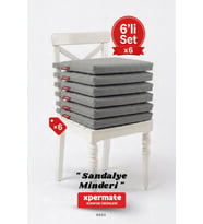 XPERMATE Fermuarlı 6'lı Sandalye Minderi Su İtici Kumaş 40x40 cm Sünger Sandalye Minderi Bağcıklı Antrasit (Antrasit)