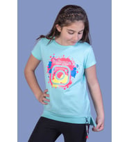 Toontoy Kız Çocuk Renkli Instagram Baskılı Tişört (Mint Yeşili)