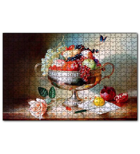 Cakapuzzle Çiçek Meyve Tabağı Görseli  Puzzle Yapboz MDF (Ahşap) (1000 Parça)