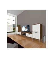 Decoraktiv Eko On2 Slm Dvd Krom Ayaklı Tv Ünitesi Tv Sehpası (Beyaz - Kahverengi)