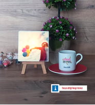 Fransızca Öğretmeni Fotoğraflı Dekoratif Taş, Ahşap Altlıklı Türk Kahvesi Fincanı Hediye (Model 3)