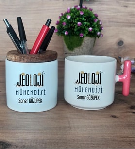 Jeoloji Mühendisi Hediye Sepeti Kupa Bardak T Kulplu, Kalemlik Hediyeleri Mühendisler Günü Hediyesi (Model 4)