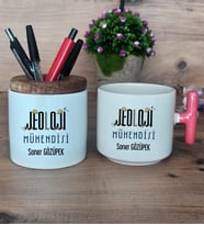 Jeoloji Mühendisi Hediye Sepeti Kupa Bardak T Kulplu, Kalemlik Hediyeleri Mühendisler Günü Hediyesi (Model 4)