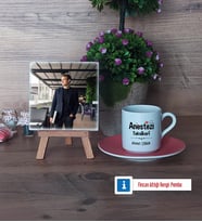 Anestezi Teknikeri Fotoğraflı Dekoratif Taş, Ahşap Altlıklı Türk Kahvesi Fincanı Hediye (Model 6)