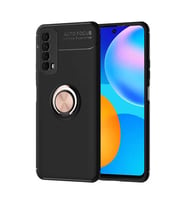 Huawei P Smart 2021 Kılıf Yüzüklü Magnetli Ravel Case (Siyah-Rose Gold)